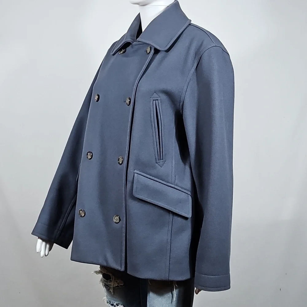 J. Crew 80% Wool Blend Slate Blue Gray Classic Double Breasted Pea Coat